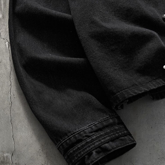 Askeri/Bando Detaylı Siyah Denim Ceket