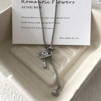 Cyberpunk Parıltılı Taşlı Satürn & Damla Uçlu Kolye