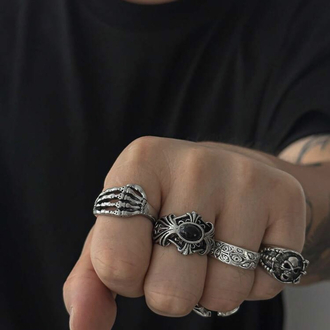 5 Adet Grunge Motifli & Haç Detaylı Antik Eklem Yüzükleri