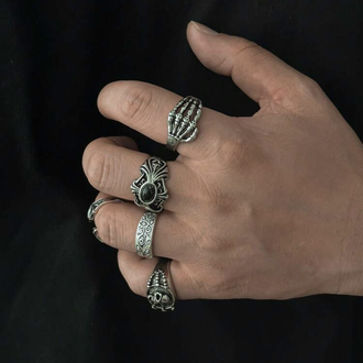 5 Adet Grunge Motifli & Haç Detaylı Antik Eklem Yüzükleri