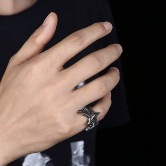 Style Antik Gümüş Dokulu Büyük Yıldız Yüzük