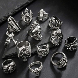 Victorian Goth Gotik Tabut & Haç Detaylı Çoklu Yüzük Seti 