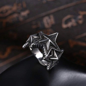 Style Antik Gümüş Dokulu Büyük Yıldız Yüzük