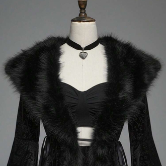 Gothic Goth Fringed Velvet Pelerin - Siyah