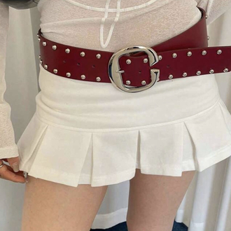 C Şekilli Tokalı Çift Sıra Bohem Geniş Bordo Kemer