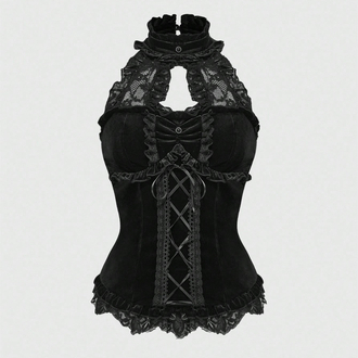 Victorian Lolita Goth Kurdeleli Siyah Kadife Bustiyer