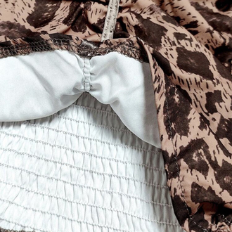 Vintage Leopar Desen Halter Bağlama Dekolte Top