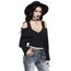 Grunge Lacy Omuz Detaylı Crop Kazak - Siyah