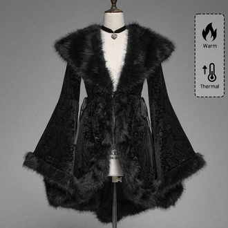 Gothic Goth Fringed Velvet Pelerin - Siyah
