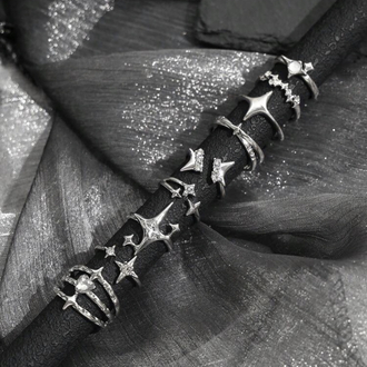 9 Parça Cyber Goth Likit Yıldız Yüzük Seti⁠
