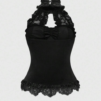 Victorian Lolita Goth Kurdeleli Siyah Kadife Bustiyer