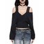 Grunge Lacy Omuz Detaylı Crop Kazak - Siyah