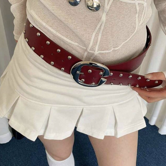 C Şekilli Tokalı Çift Sıra Bohem Geniş Bordo Kemer