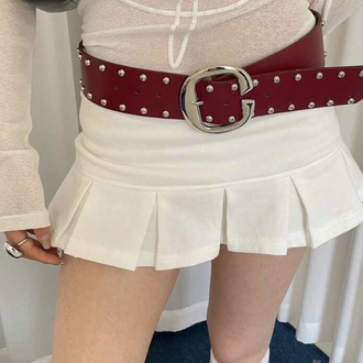 C Şekilli Tokalı Çift Sıra Bohem Geniş Bordo Kemer