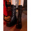 Grunge Punk Buckle Solid Lace-Up Siyah Bot
