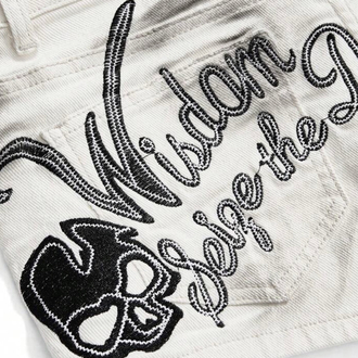 Vintage Grunge Punk Kurukafa Desenli Beyaz Kot Şort
