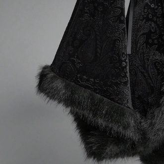 Gothic Goth Fringed Velvet Pelerin - Siyah