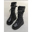 Grunge Punk Buckle Solid Lace-Up Siyah Bot