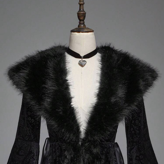 Gothic Goth Fringed Velvet Pelerin - Siyah