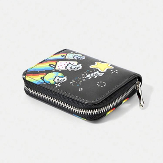 Grunge Piksel Gökkuşağı Kedi (Nyan Cat) Fermuarlı Cüzdan Siyah