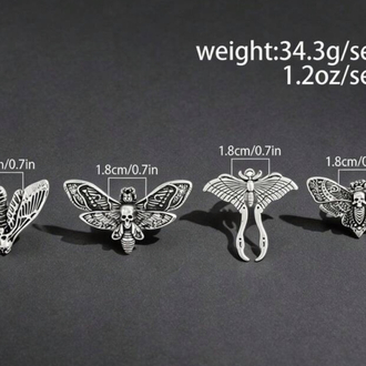 4 Parça Vampire Kuru Kafa Kelebek Yüzük Seti⁠