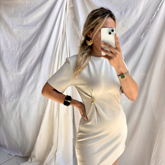 Taş rengi Broşlu mini elbise