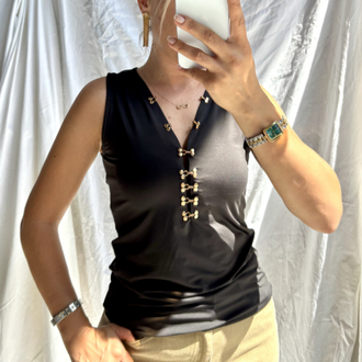 Kopçalı siyah bodysuit