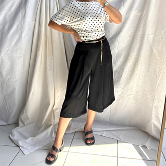 Kemerli capri tensel pantolon