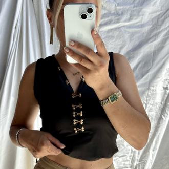 Kopçalı siyah bodysuit