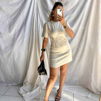 Taş rengi Broşlu mini elbise