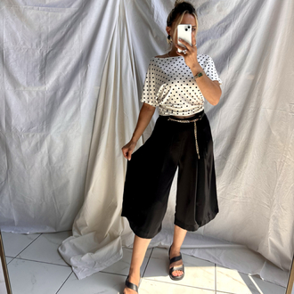 Kemerli capri tensel pantolon