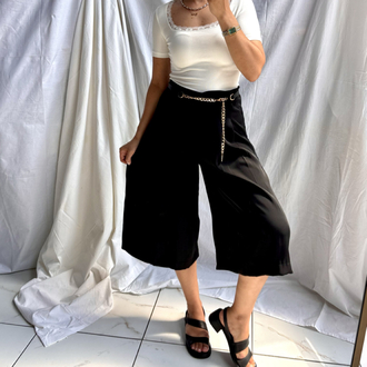 Kemerli capri tensel pantolon