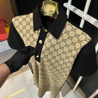 Gucci Bej-Siyah Polo Yaka Tişört
