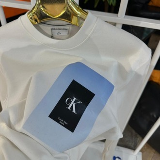 Calvin Klein Jeans Bisiklet Yaka Beyaz Erkek Sweatshırt
