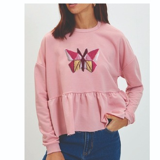 Kelebek Nakışlı Sweatshirt