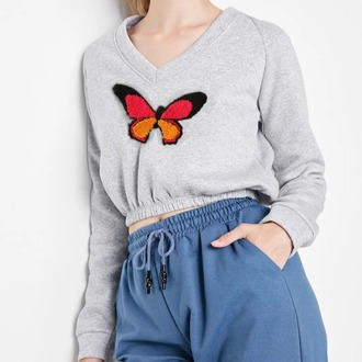 Kelebek Nakışlı Tasarım Sweatshirt