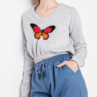 Kelebek Nakışlı Tasarım Sweatshirt