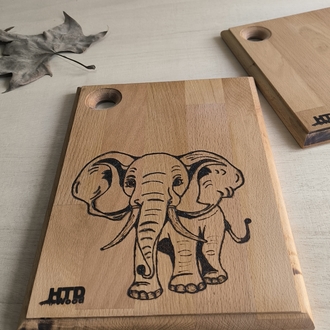 Fil Desenli İkili Sunumluk ve Kesme Tahtası 