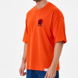 Nakış Detaylı Oversize Tişört Turuncu MM (Unisex)