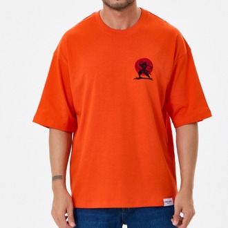 Nakış Detaylı Oversize Tişört Turuncu MM (Unisex)