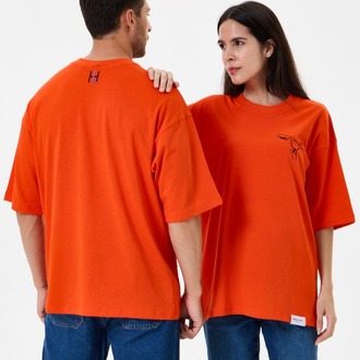 Nakış Detaylı Oversize Tişört Turuncu RPS (Unisex)