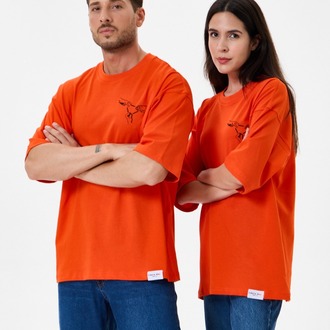 Nakış Detaylı Oversize Tişört Turuncu RPS (Unisex)