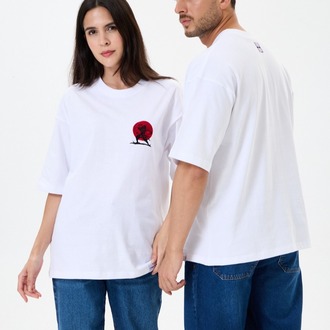 Nakış Detaylı Oversize Tişört Beyaz MM (Unisex)