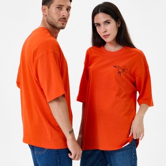 Nakış Detaylı Oversize Tişört Turuncu RPS (Unisex)