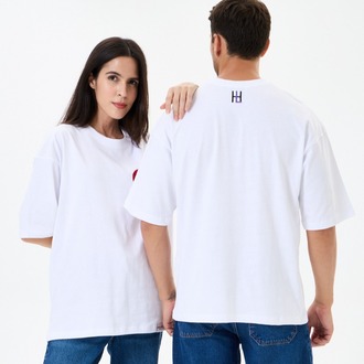 Nakış Detaylı Oversize Tişört Beyaz MM (Unisex)