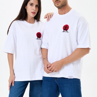 Nakış Detaylı Oversize Tişört Beyaz MM (Unisex)