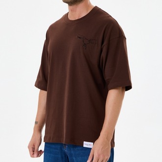 Nakış Detaylı Oversize Tişört Kahverengi RPS (Unisex)