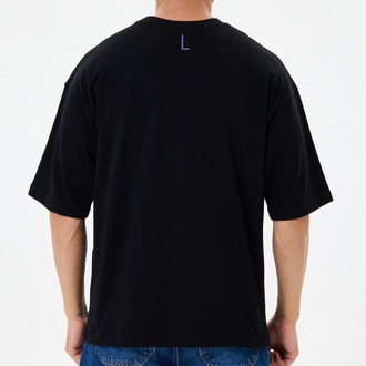 Nakış Detaylı Oversize Tişört Siyah MM (Unisex)