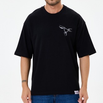 Nakış Detaylı Oversize Tişört Siyah RPS (Unisex)