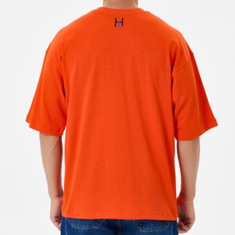 Nakış Detaylı Oversize Tişört Turuncu MM (Unisex)